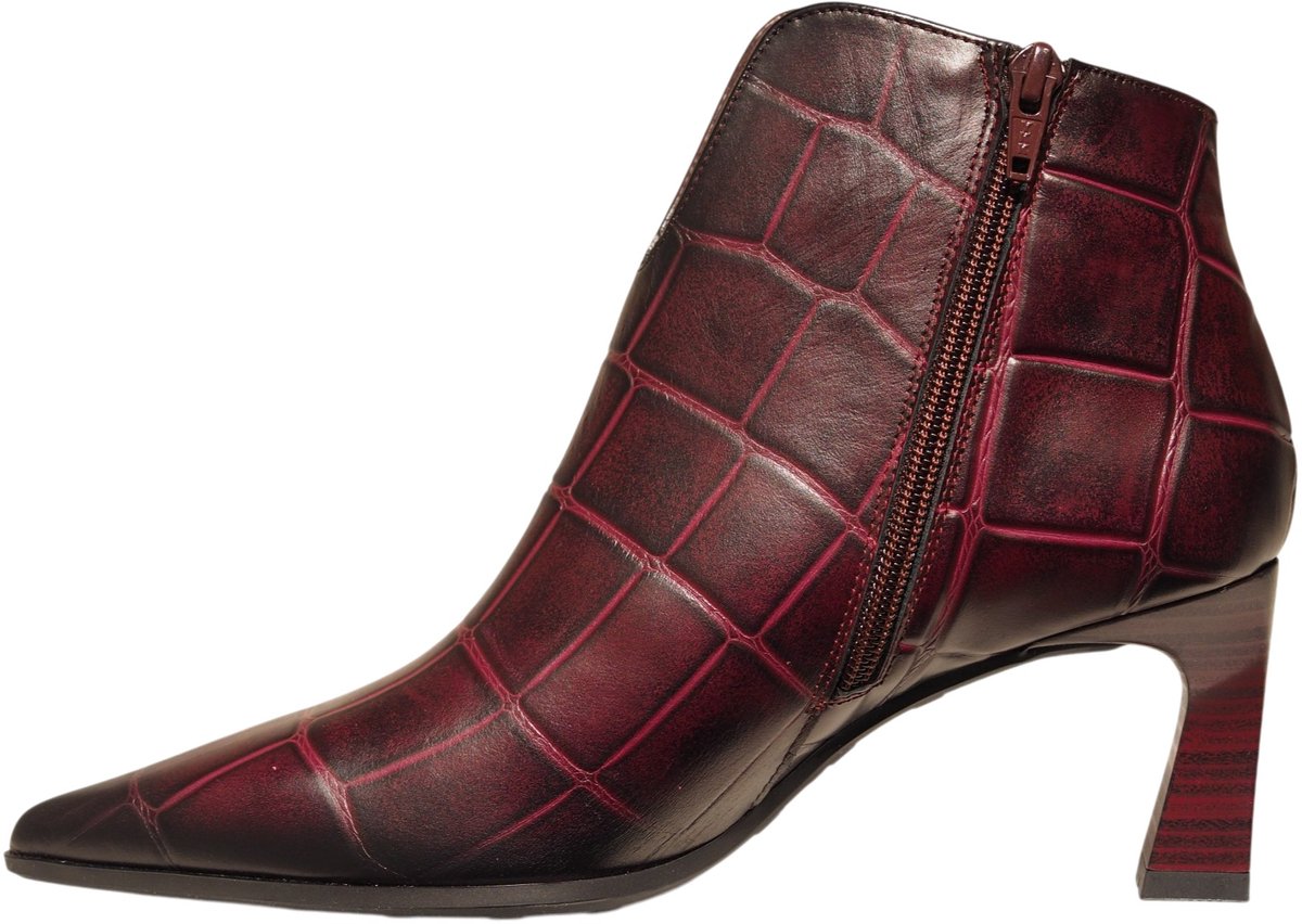 Hispanitas bordeaux leren enkellaarzen met croco print