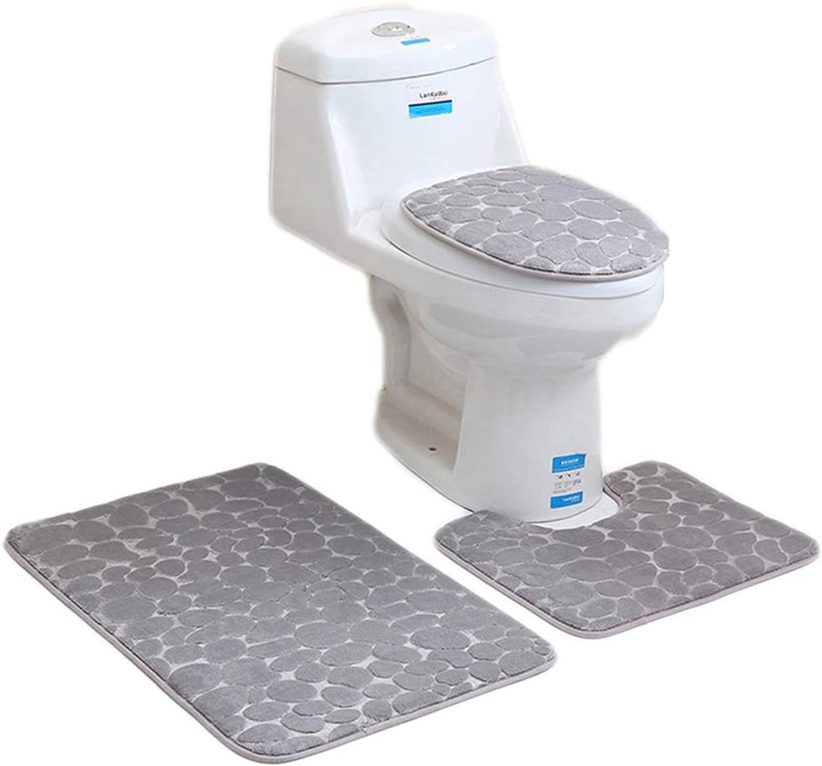 SnelShoppen - 3-delige Antislip Badmat Set, Super Zachte Memory Foam Pebble Douchemats, Sneldrogende Badkamer Mat, U-vormige Contour Mat en Toiletzitt