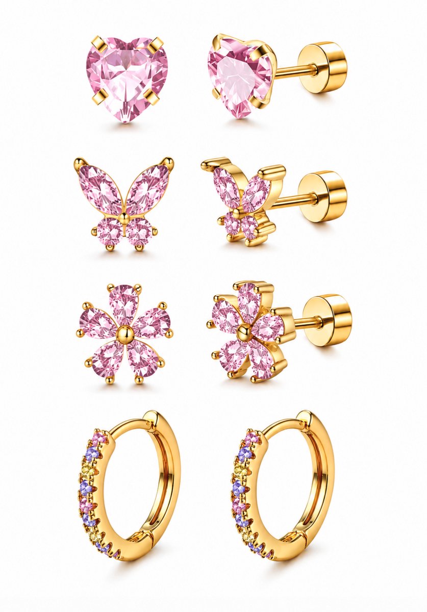 Oorbellen set - Goudkleurig - roestvrij staal - Sieraden - Oren - Vrouwen- verjaardag cadeau - cadeau - Schattige Oorbellen