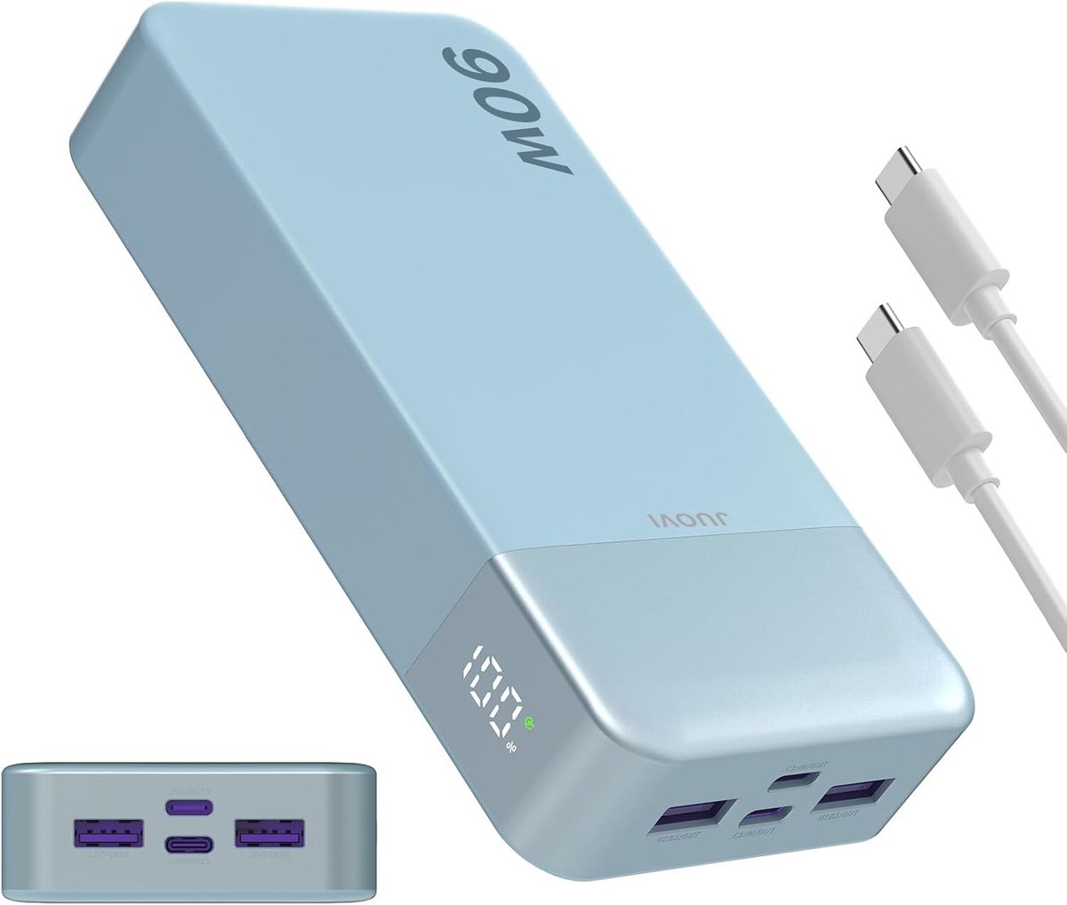 SnelShoppen - 90W Power Bank 20000mAh met Snelladen 2x Type-C en 2x USB-A (Blauw) - Ideaal voor Laptop, Telefoon, Camping, Feest