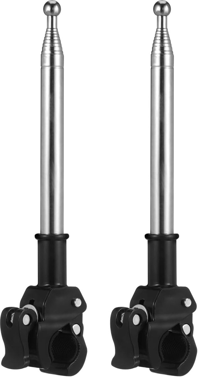 SnelShoppen - Set van 2 Telescopische Vlaggenmasten voor Fiets en Motor, Verstelbaar van 24 cm tot 130 cm, Roestvrijstalen Handvat, Weerbestendige Vla