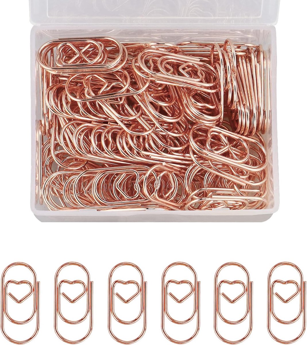 SnelShoppen - 130 Stuks Hartvormige Roze Gouden Paper Clips Set met Transparante Doos - Kantoormateriaal voor Thuis, Kantoor, en Klaslokaal