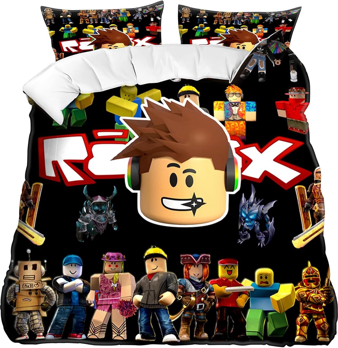 SnelShoppen - Roblx Dekbedovertrek Set 3-delig 135x200 cm met 2 Kussenslopen 75x50 cm - 3D Hoge Definitie Print voor Kinderen en Volwassenen - Polyest