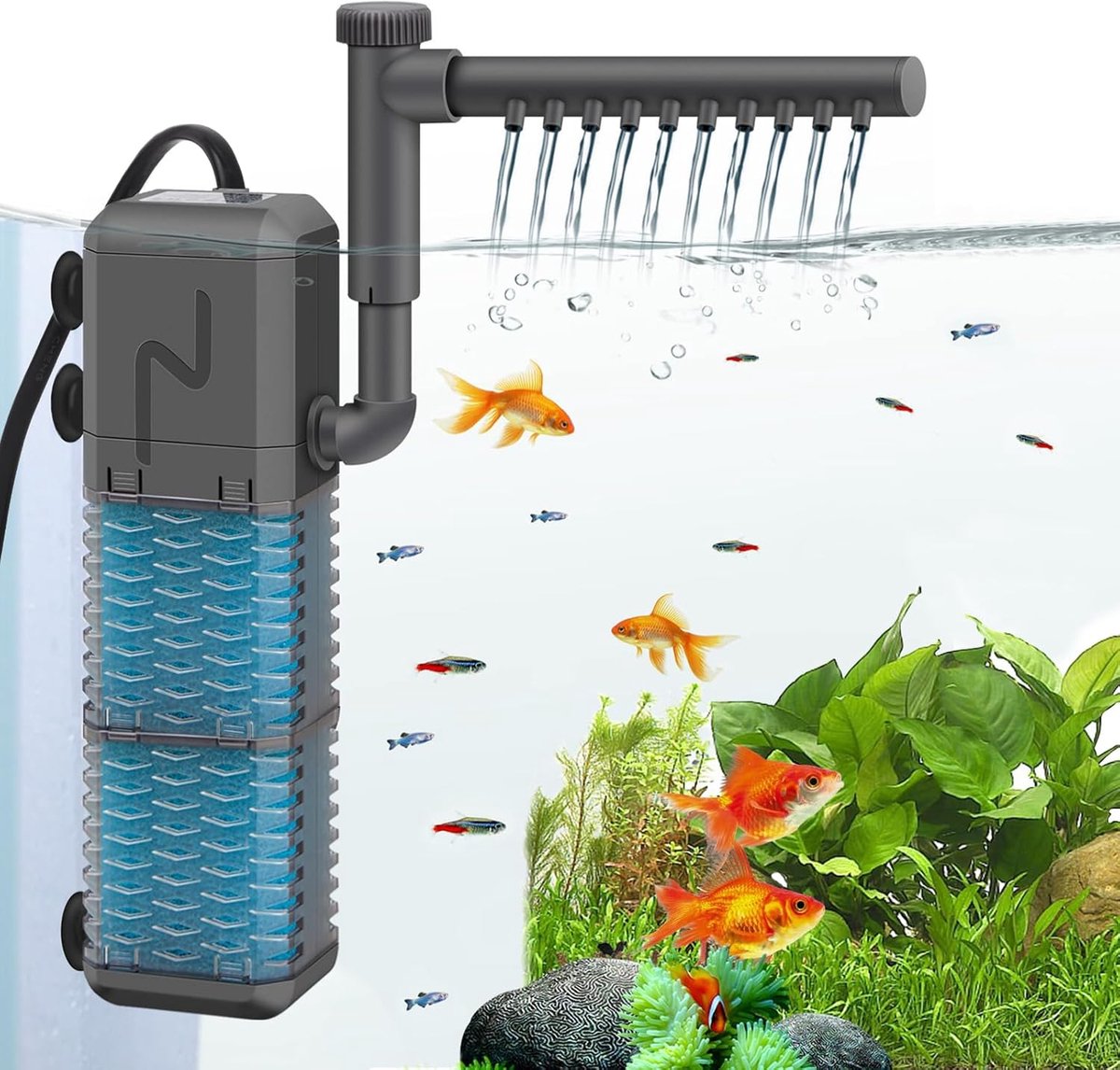 SnelShoppen - Aquarium Filter 800L/H - Stille Interne Filter met Spray Bar - Voor Aquariums tot 250L - 3-in-1 Watercirculatie, Filtratie en Zuurstofto
