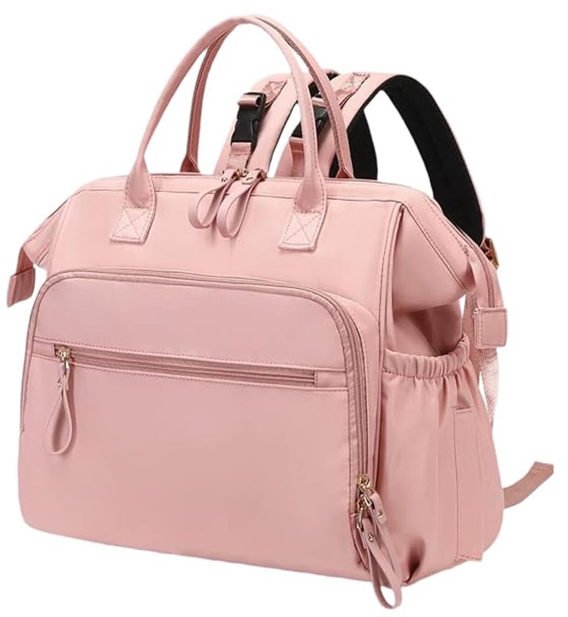 VHV - Luiertas - Luiertas rugzak - Verschoontas - Verzorgingstas - Waterafstotend - Met 14 vakken - Inclusief kinderwagenhaken - Voor onderweg - 37*32*21cm - Roze