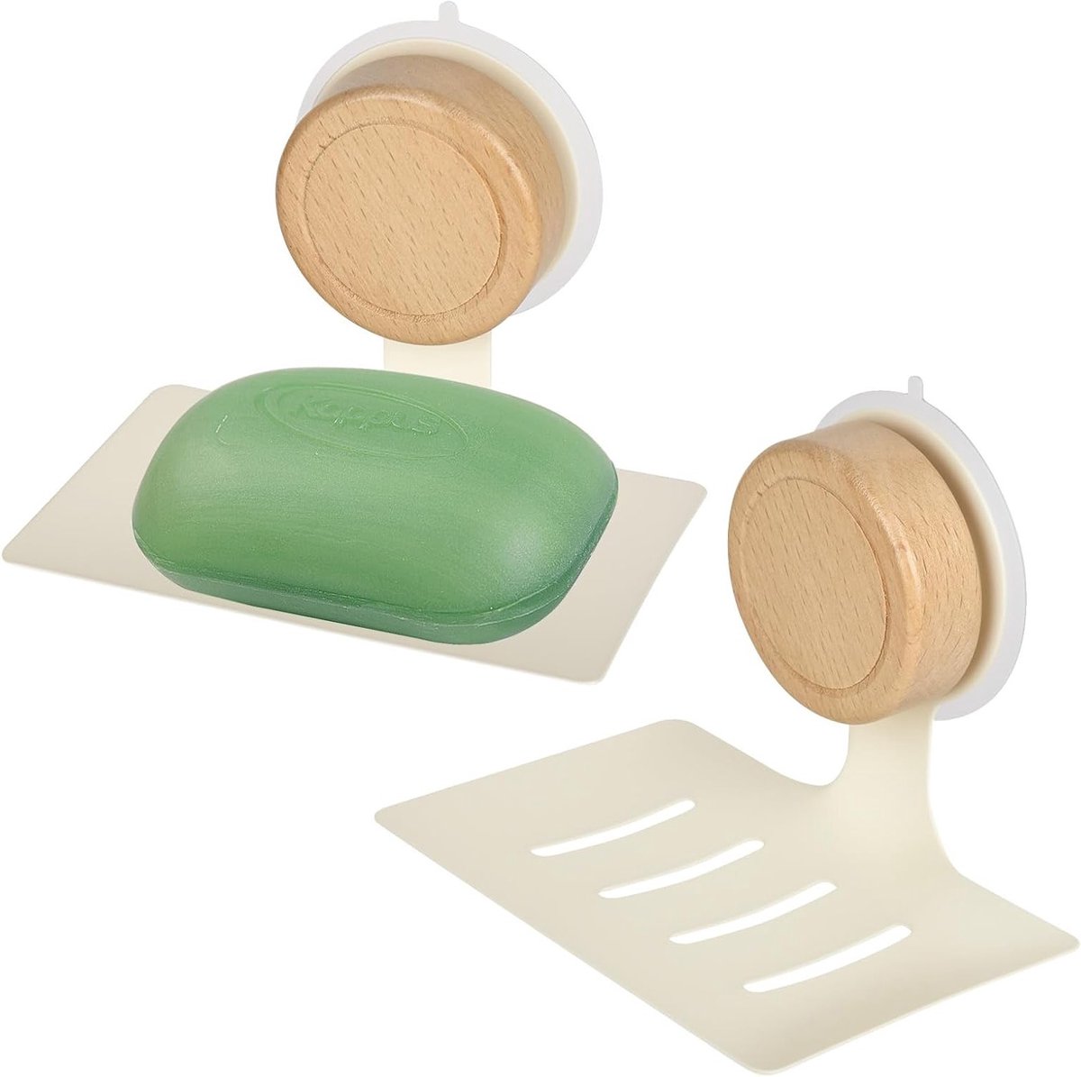 Set van 2 Suction Cup Zeepdispenser met Afvoer - Wandmontage voor Badkamer en Keuken, Milky White
