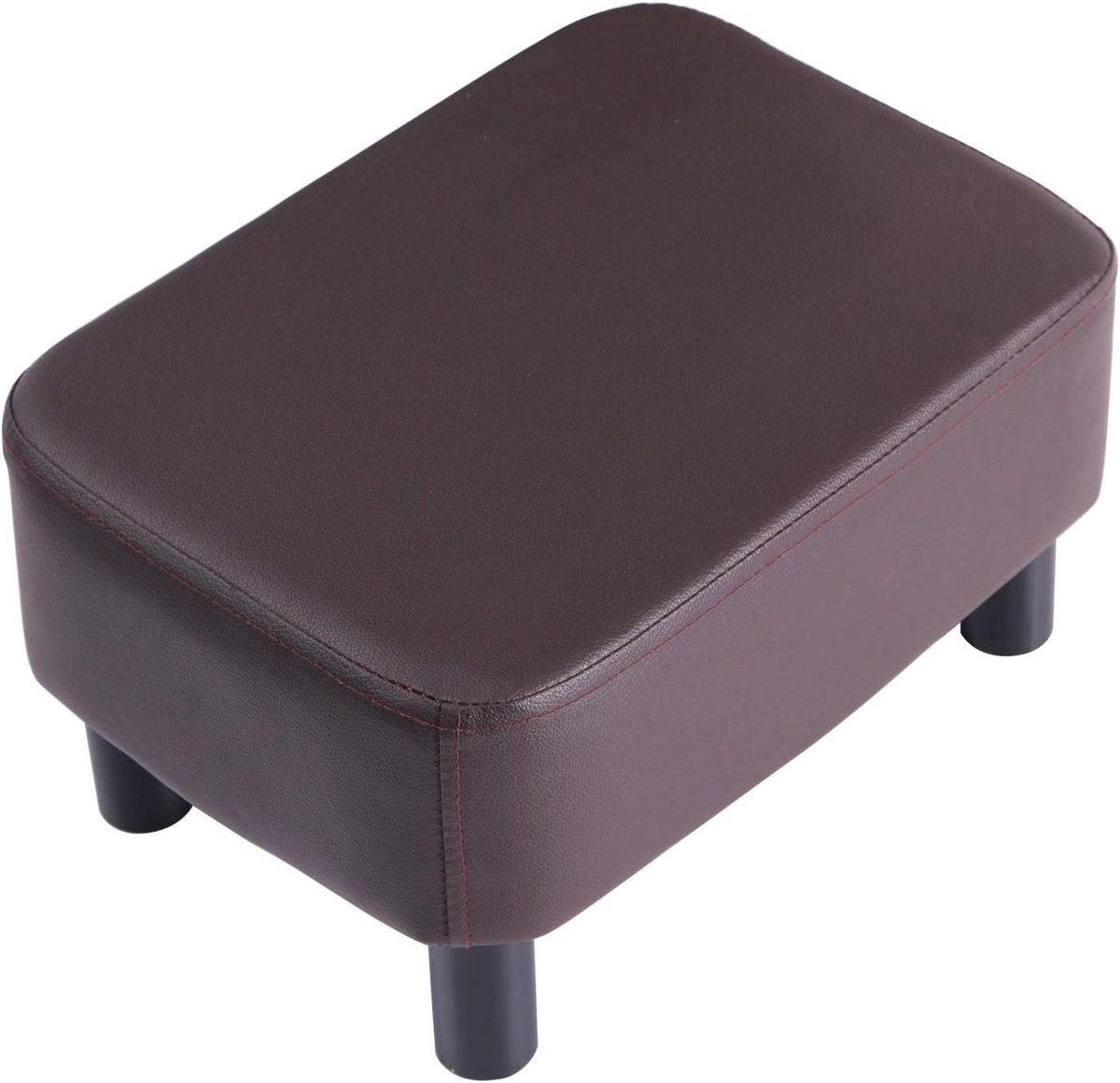 42 cm Houten Voetenbank, Rechthoekige Pouf van PU Leer, Modern Design voor Woonkamer en Slaapkamer, Comfortabele Zitting voor Schoenen Verwisselen, Bruin