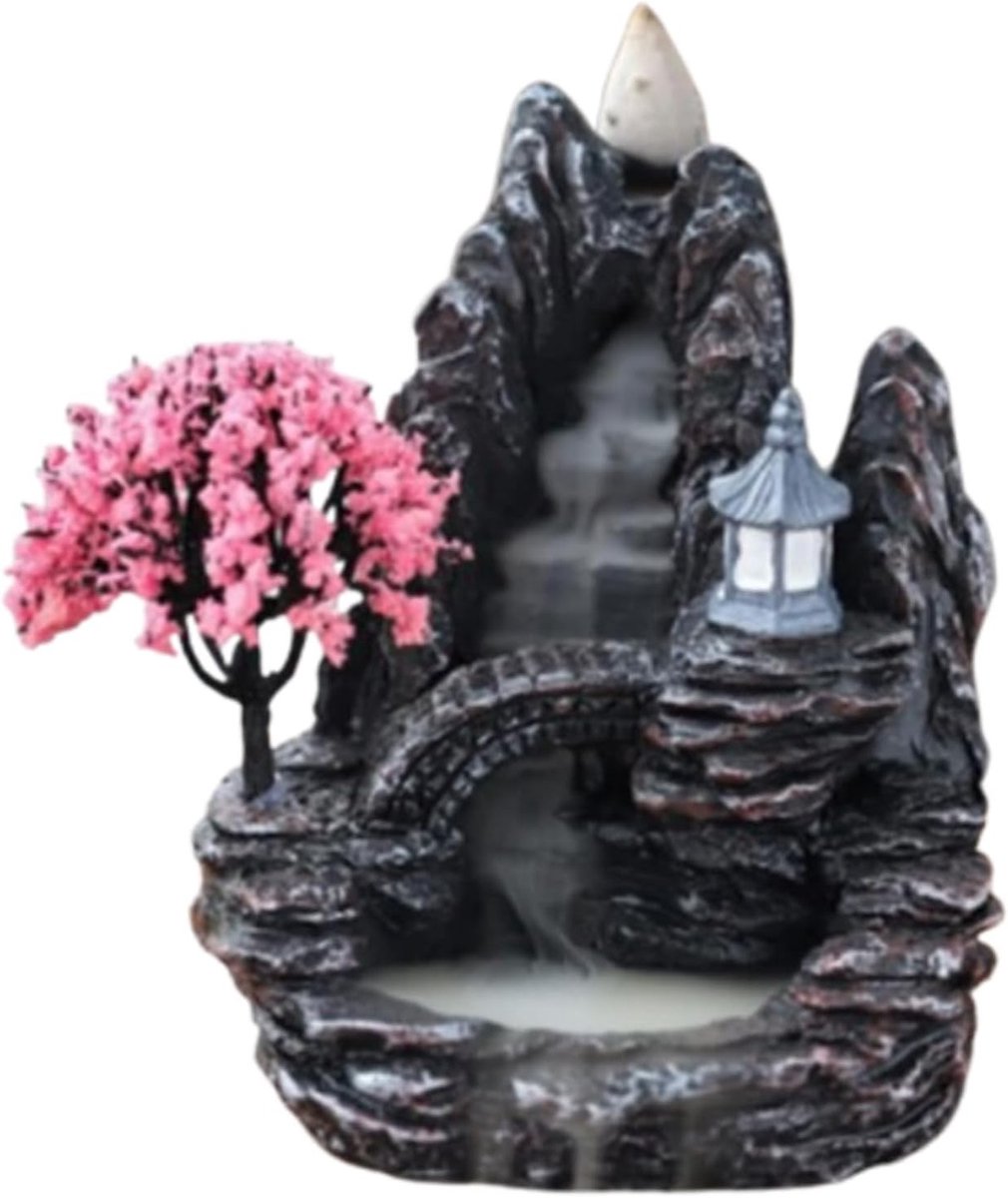 Backflow Wierookbrander met Berglandschap, Resin Wierookhouder voor Aromatherapie, Thuis, Kantoor en Yoga Decor, Natuurlijke Ontspannende Fontein Stijl Spirituele Cadeaus en Decoratie