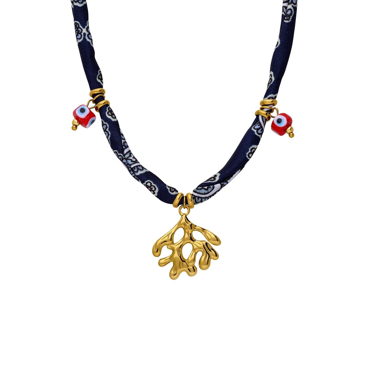 Lucardi Dames Stainless steel ketting blauw met hanger voor dames - Ketting - Staal - Goudkleurig - 47 cm