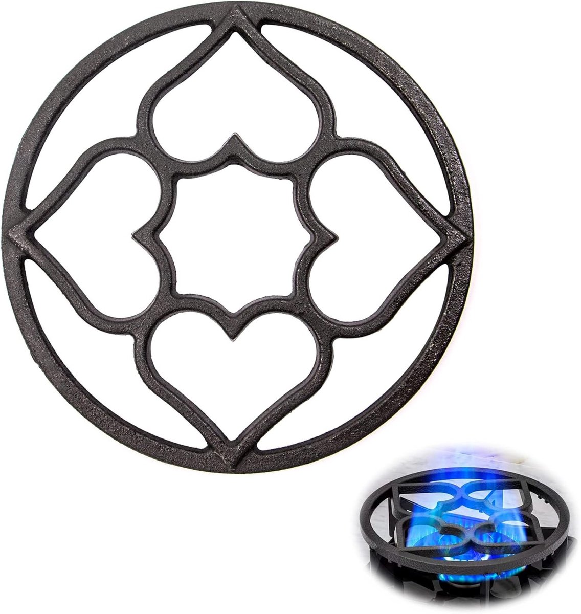 Universele Wok Ring van Gietijzer 19 cm met 8 Bevestigingsslots voor Kookplaat en Koffiezetter, Duurzaam en Veelzijdig Keukengerei