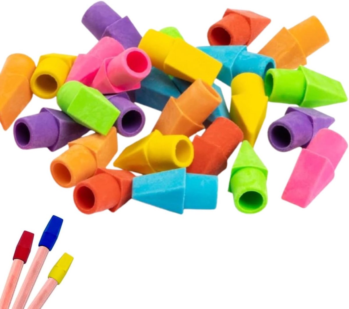 Set van 100 Gum met Caps, Gummetjes voor Potlood, Perfect voor Thuis, School en Kantoor - Ideaal voor Educatie en Dagelijks Gebruik