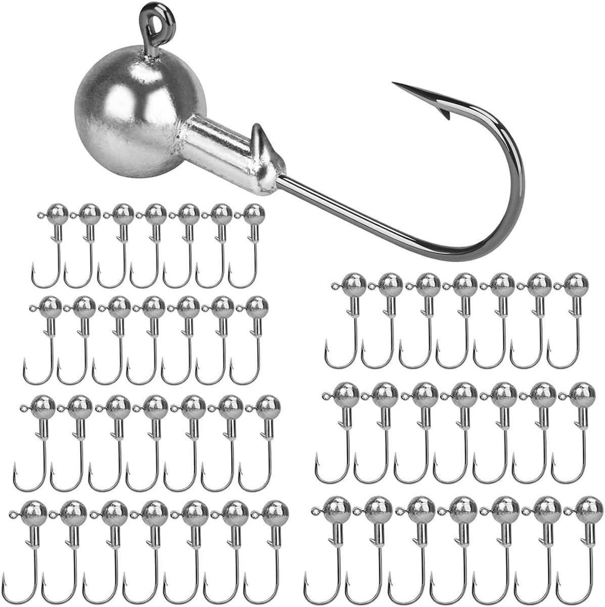 SnelShoppen - Fishing Set 49 stuks met 7 maten scherpe jigkoppen, vishaken, visjigkoppen voor rubberen vissen, snoekbaars visaccessoires, rode wormen,