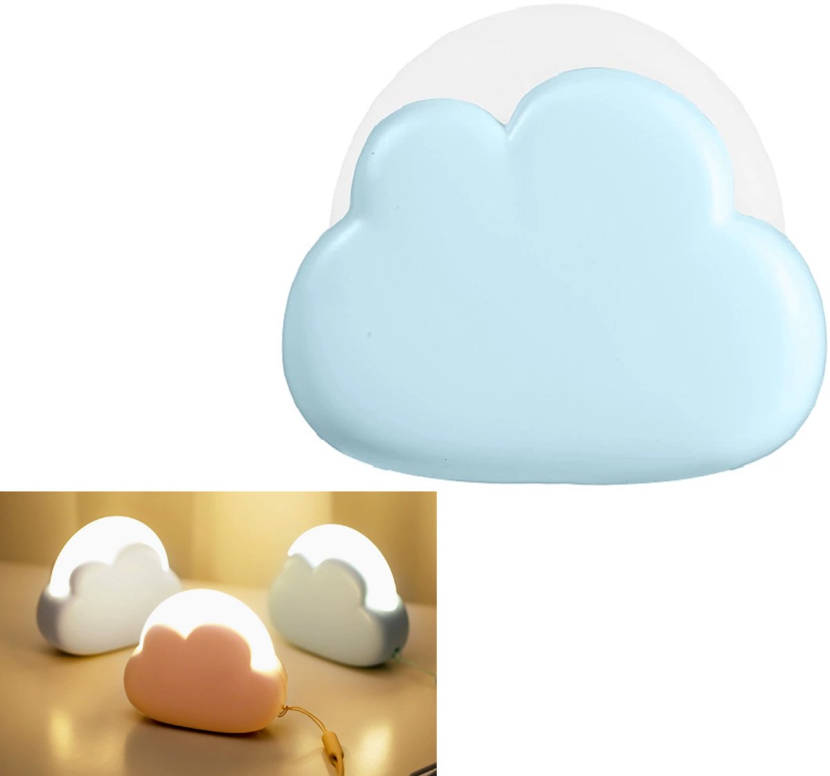 KZQ Draagbaar LED-wolkenlampje met 4 werkingsmodi - Oplaadbaar nachtlampje voor slaapkamer en kamperen - Schattig en praktisch voor kinderen - Blauw
