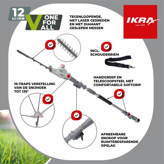 IKRA telescopische accu-heggenschaar IATHS 1241, inclusief accu, oplader, beschermhoes en veiligheidsbril van IKRA — afbeelding 3