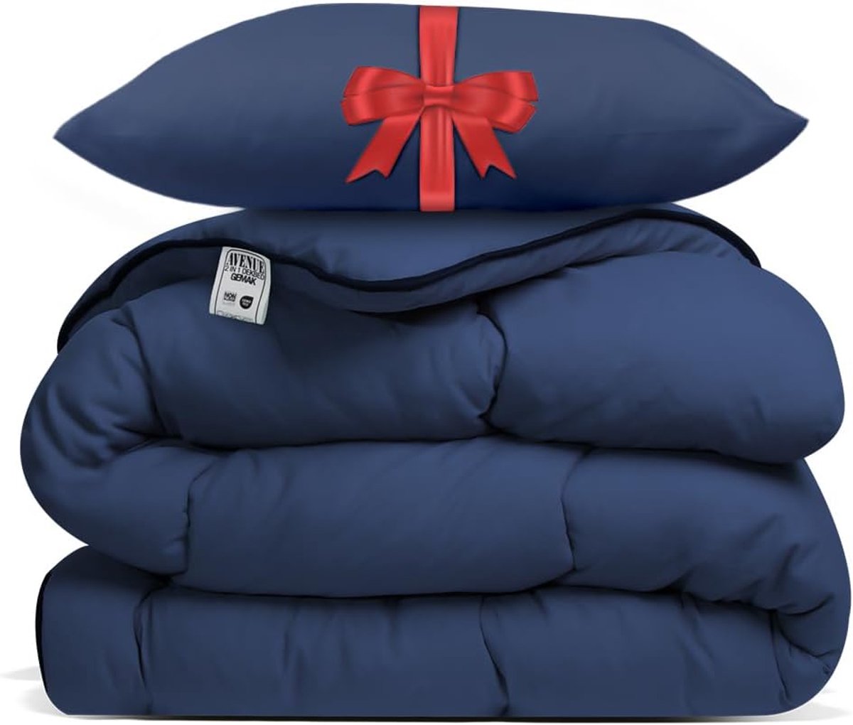 SnelShoppen - Duvet zonder Dekbedovertrek 240x220cm Blauw + Kussen 60x70cm Blauw – Dekbed zonder Dekbedovertrek – Anti-allergisch & Wasbaar op 60°C –