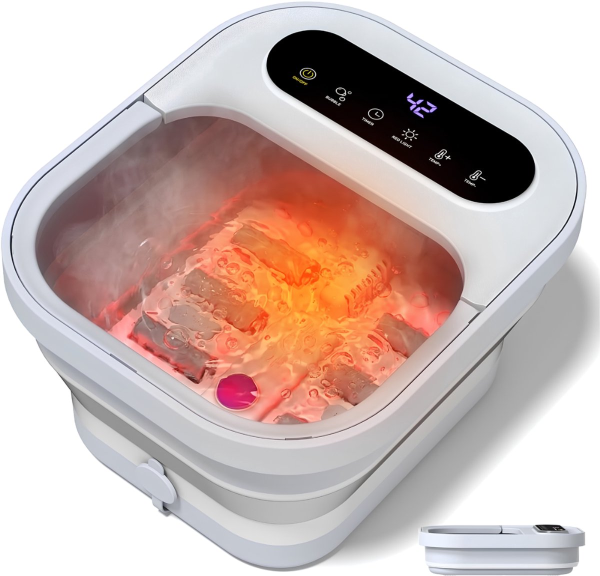 SP® Voetenbad - 24 Verwarmingsniveaus - Opvouwbaar Voetbad - Balneotherapie Voeten met Bubbels - Wit - 40cm x 34cm x 23cm