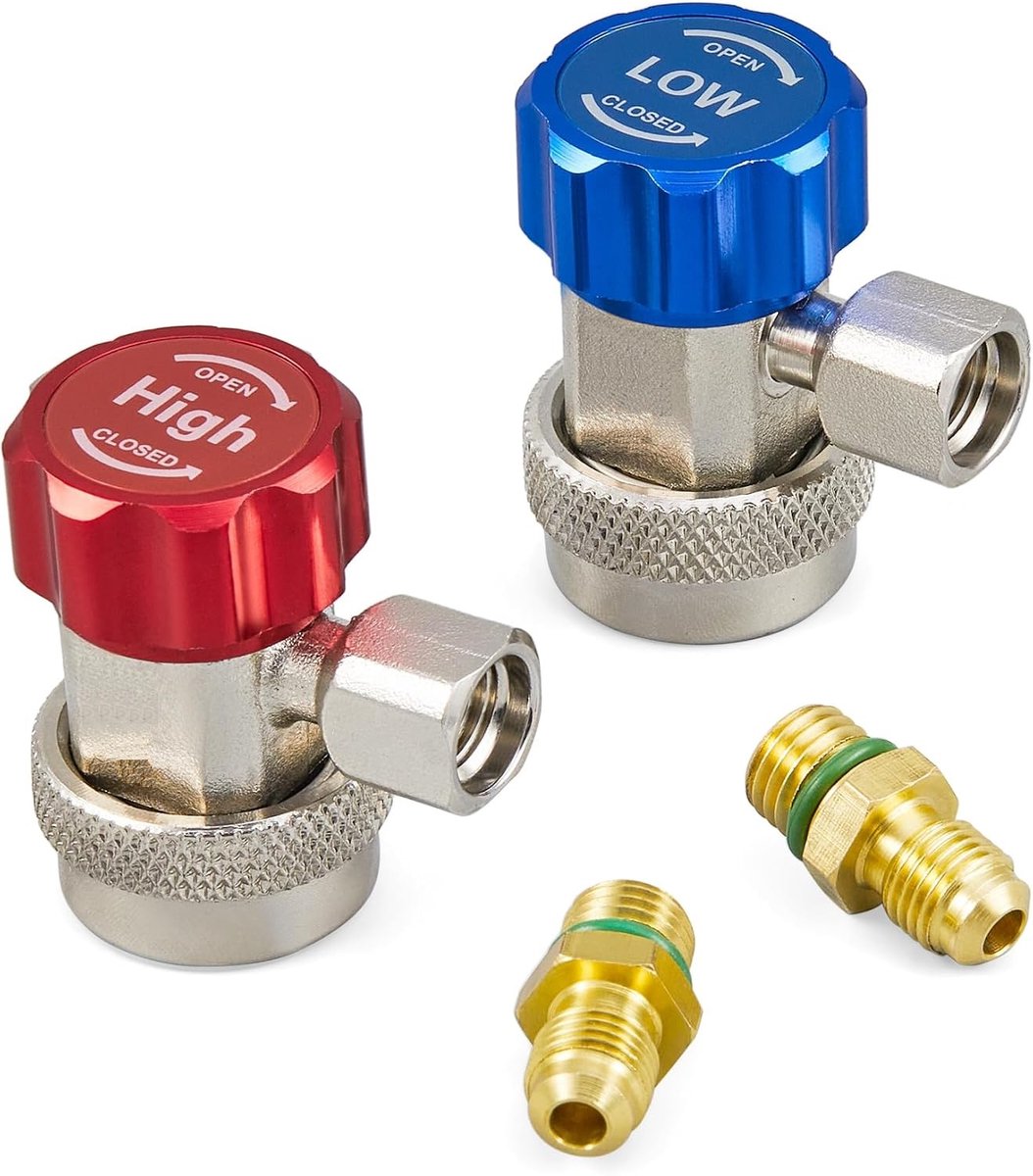 R134a snelkoppeling set - HP LP adapters - 1/4 inch flare