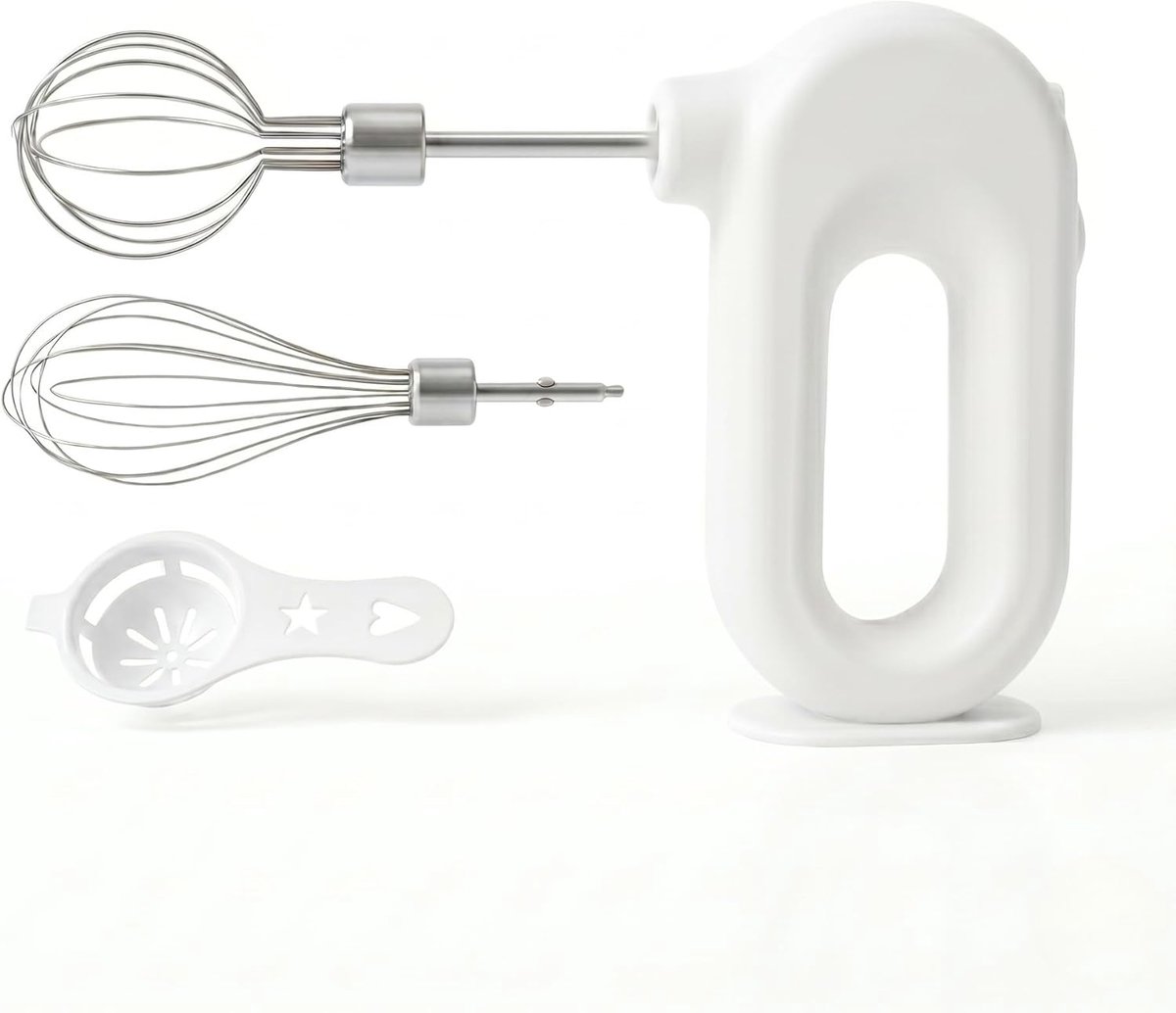 KZQ Handmixer - Oplaadbare draadloze blender, 4 snelheidsstanden, 2 mengkoppen - Compact en lichtgewicht, perfect voor in de keuken, bij het bakken en koken - Wit, USB-oplaadbaar, staand model