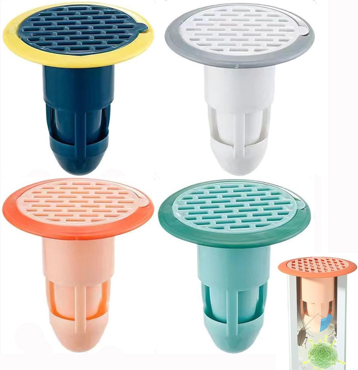 Waste afvoerplug - 4 stuks - Anti-Geur Vloer Afvoerkern - Universele afvoerset - Vloerafvoerkern - Afvoer terugslagklep - Vloerafvoer geur Val - Geurafsluiter - Voor Gootsteen, Badkamer, Keuken