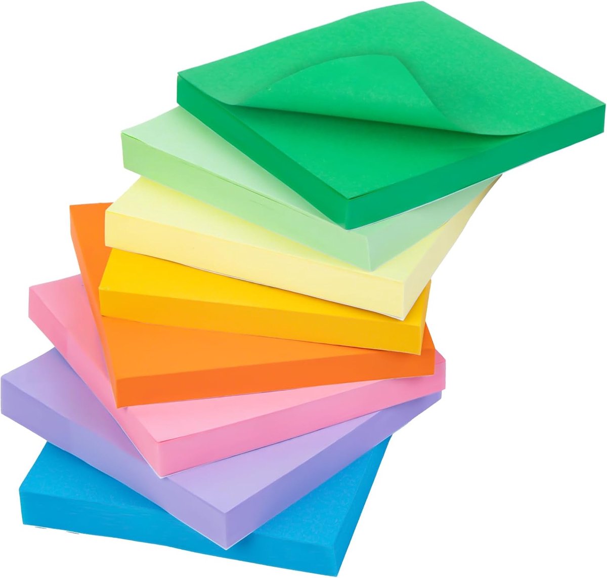 SnelShoppen - Sticky Notes Set, 76 x 76 mm, 640 Bladen, 8 Heldere Kleuren, Zelfklevende Memo Pads met Premium Schrijfpapier voor Dagelijkse Planner, S