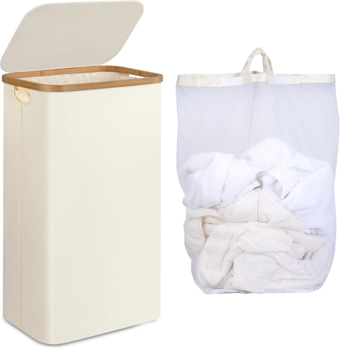 SnelShoppen - Slimme 75L Wasmand met Deksel, Vouwbare Wasmand voor Vuile Kleding, Speelgoed en Handdoeken, Beige, Ideaal voor Thuis, Kinderen, en Opbe