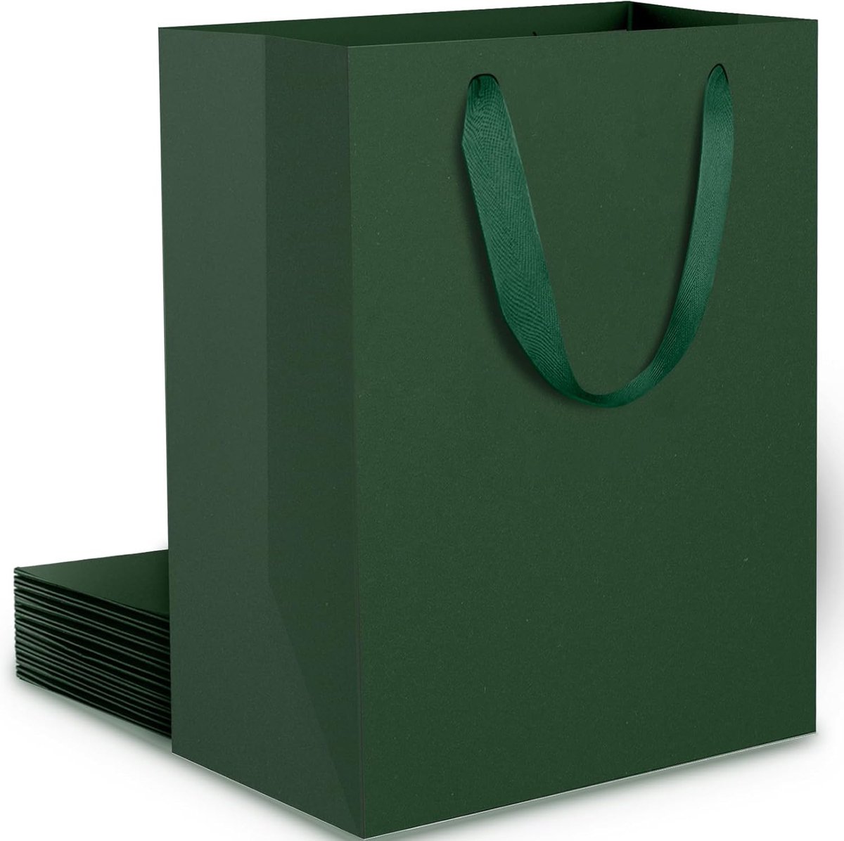SnelShoppen - 10 Stuks Kleine Donkergroene Cadeautassen - Luxe Kraftpapieren Geschenktassen voor Feest, Verjaardag en Kerst - S 15x6x20cm, 230GSM Kwal