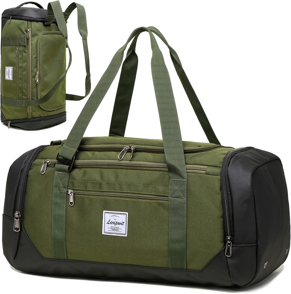 SnelShoppen - Laripwit Reistas Heren 40 Liter - Sporttas met Schoenenvak en Nat Vak - Weekendtas, Rugzak voor Reizen, Kamperen, Wandelen, Groen