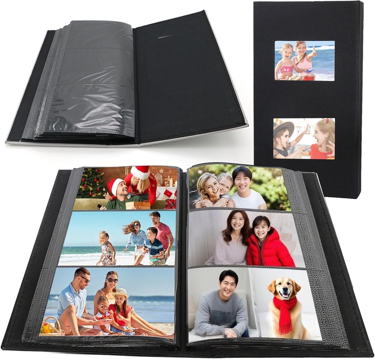 Fotoalbum insteekalbum 18 x 33,5 x 5,5 cm met frontraam, zwart fotoboek voor bruiloften, verjaardagen en speciale momenten