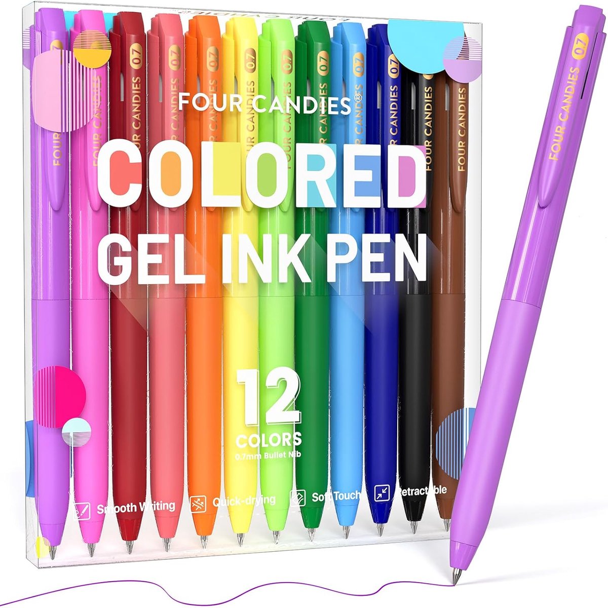 SnelShoppen - 12 Kleuren Sneldrogende Gelpennen Set - 0.7mm Fijne Punt - Kleurige Pennen voor Notities, Tekenen en Creatief Werk - Comfortabele Grip v