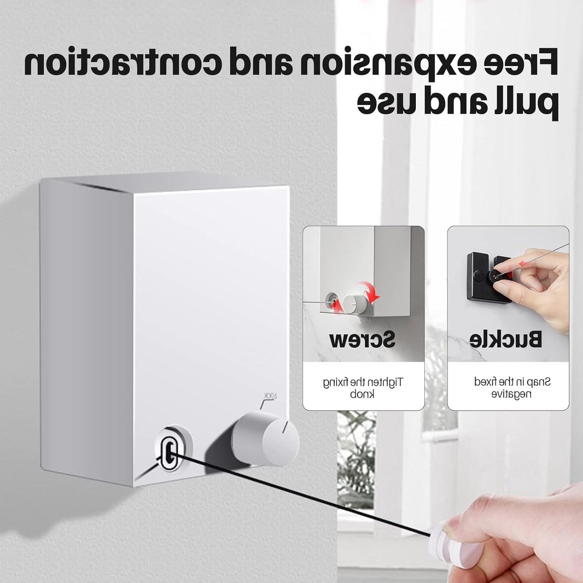Retractable Clothesline 4.2M voor Binnen en Buiten, Wandgemonteerde Waslijn voor Zware Belasting, Ideaal voor Balkon en Tuin