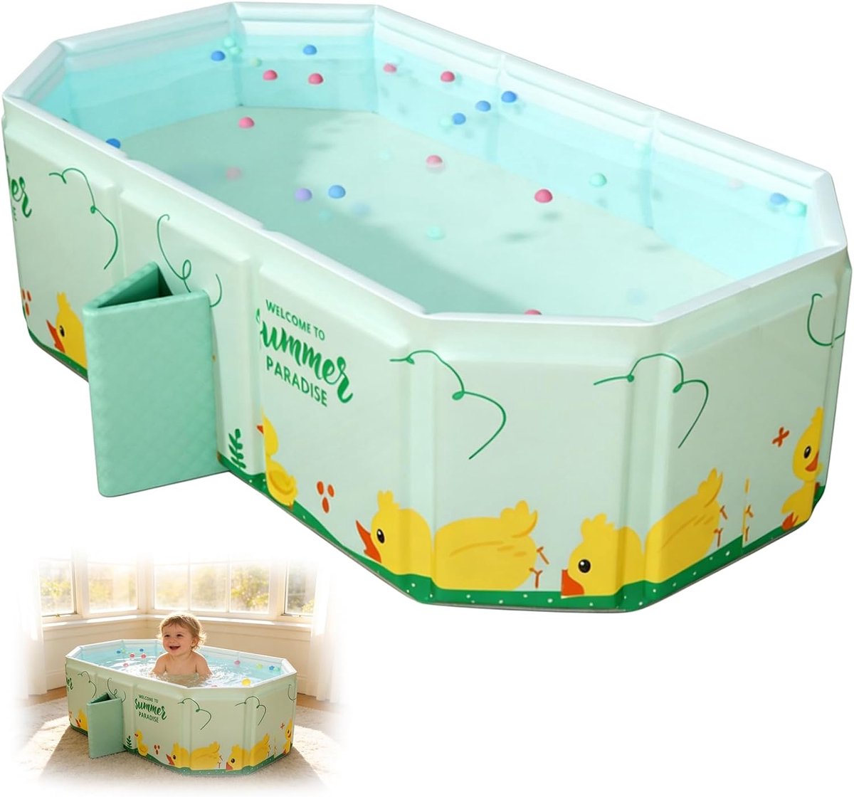 SnelShoppen - Opvouwbare Babybadkuip - Draagbare Badkuip voor Kinderen en Baby's - 78 x 45 x 30 cm - Groen met Kleine Lotusbladeren - Duurzaam Kunstst