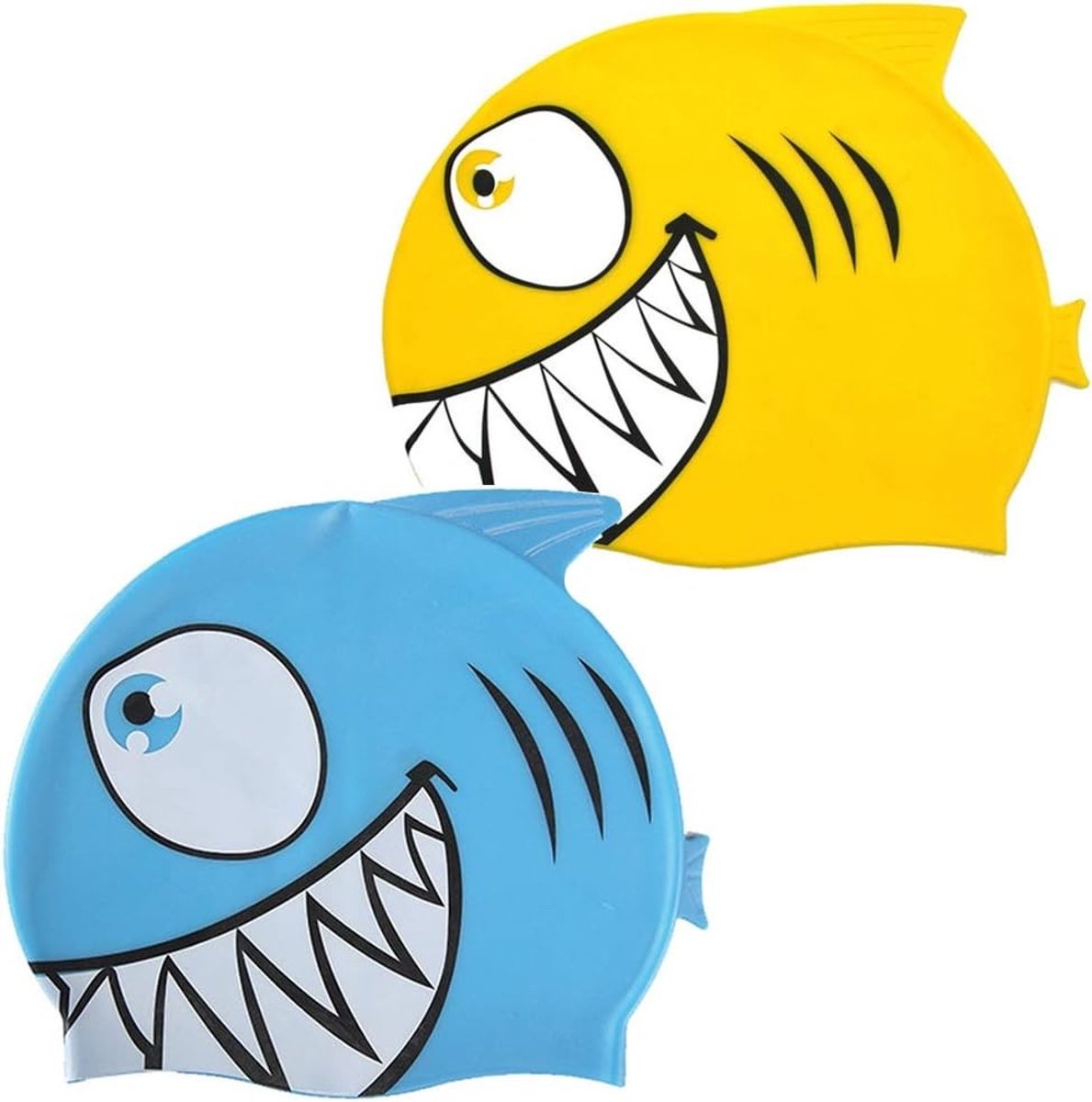 SnelShoppen - Hai Zwemcap Cartoon Set voor Kinderen, Levenslange Bescherming, Waterdicht, Zacht Silicone, Eenvoudig Aan en Uit, 2 Stuks, Voor Jongens