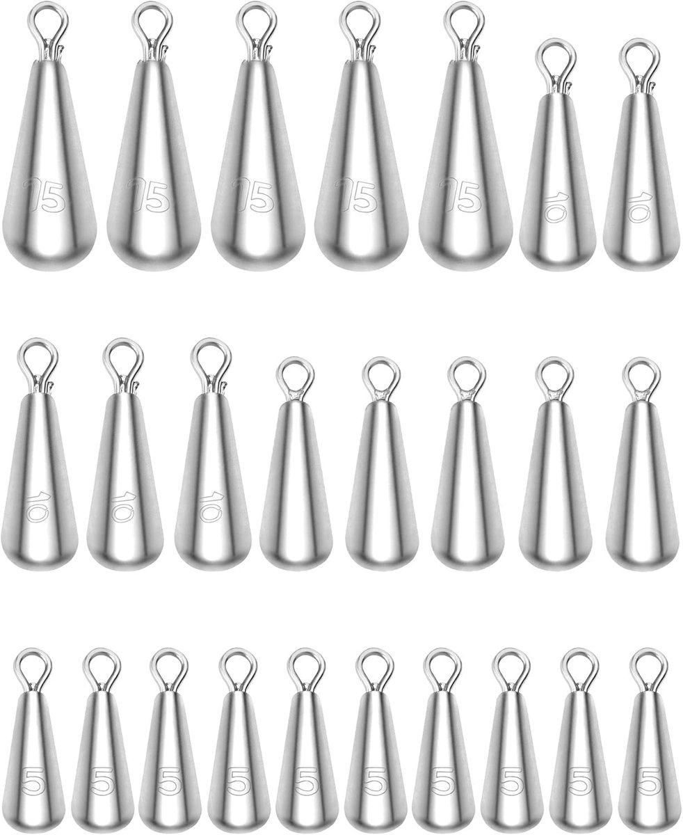 SnelShoppen - 25 Stuks Vistuigen Gewichten - 4 Maten (5g, 7g, 10g, 15g) - Hoge Dichtheid Electrolyte Lood - Perfect voor Sportvissen
