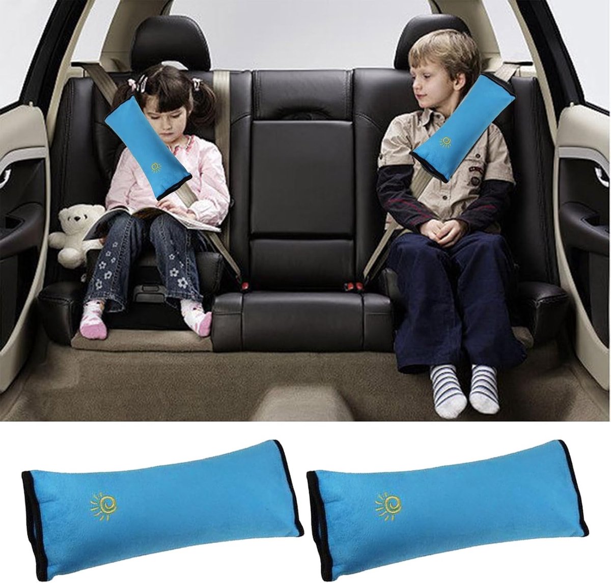 SnelShoppen - 2 Stuks Auto Veiligheidsriem Beschermer voor Kinderen - Dikke Kussenhoes - Blauw - Zacht en Comfortabel - Voorkomt Snijden in de Hals -