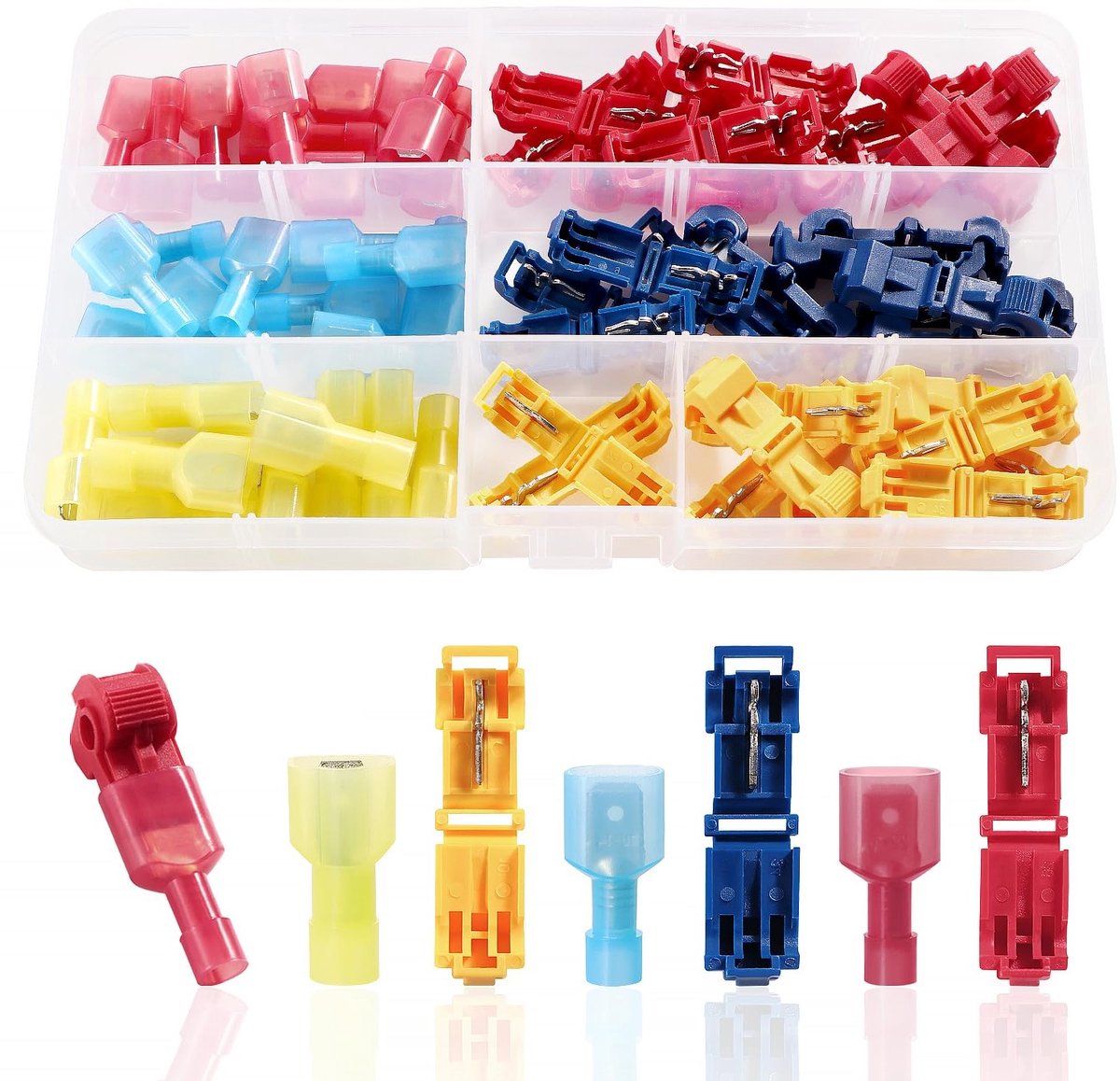 60 Stuks (30 Pairs) T-Tap Elektrische Draadverbinders, Volledig Geïsoleerde Spade Connectoren in Rood, Blauw en Geel voor Snelle Verbindingen
