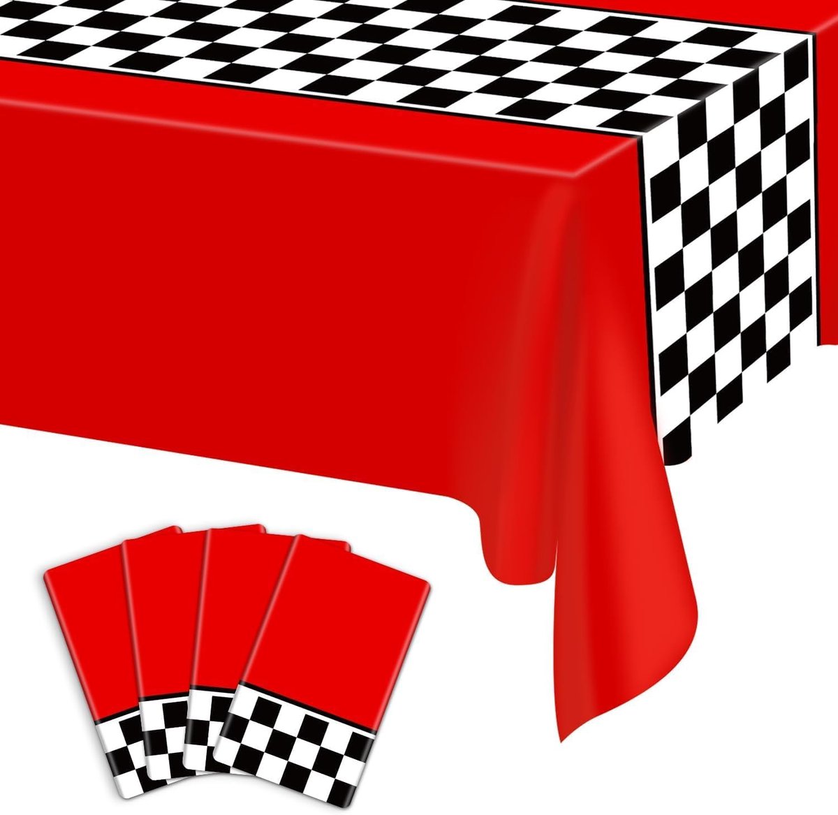 SnelShoppen - Set van 4 Rectangulaire Race Check Plastic Tafelkleedjes voor Feesten - Racende Auto Thema - 130x220cm - Voor Kinderen en Verjaardagen