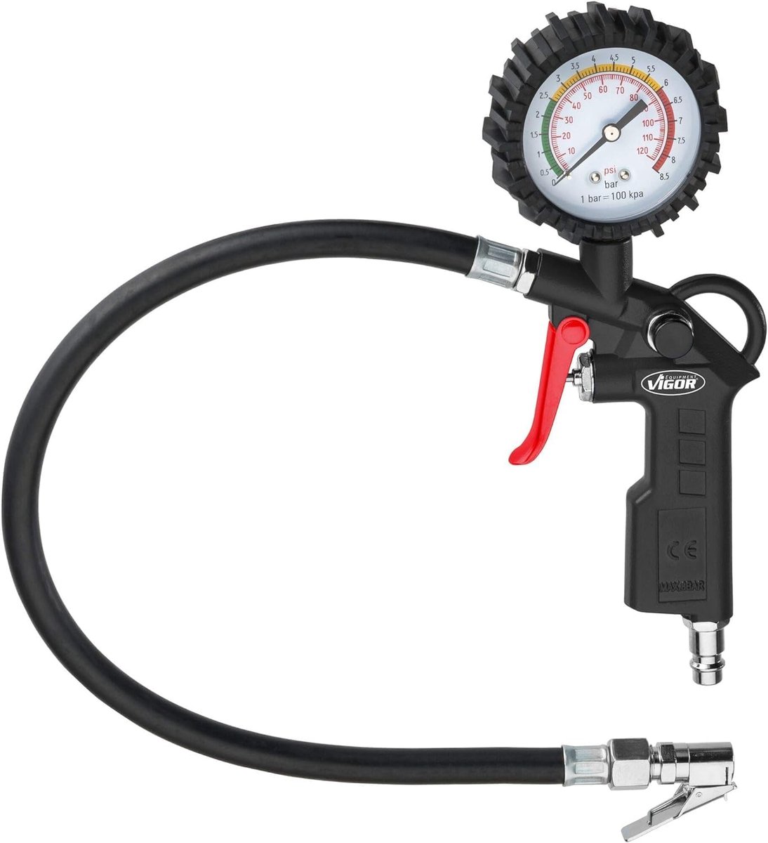 Thijox - ViGOR V6905 Bandenpomp | Ergonomische Oppomphendel met Schaalverdeling 0,1 Bar | Robuuste Luchtdrukmeter met Rubberen Coating | Ideaal voor F
