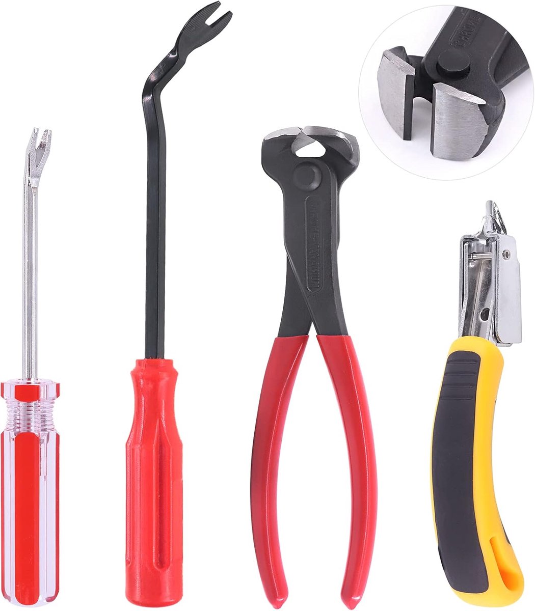 SnelShoppen - 4-delige Nageltrekker en Nietmachine Set, 7 Inch Eindsnijders, V-tip en U-type Tack Puller, Staple Remover voor Meubels, Vloeren, Wanden
