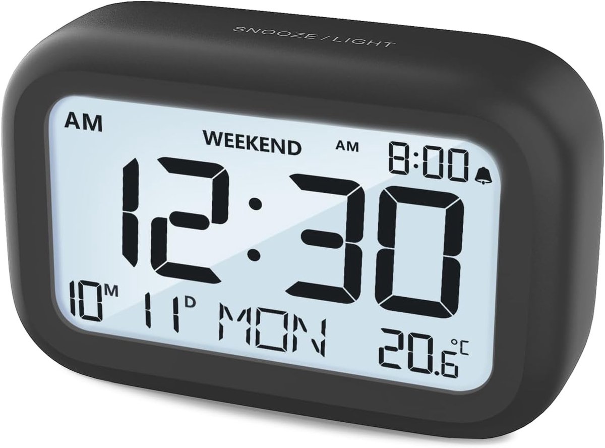 SnelShoppen - Digitale wekker met LCD-display, snooze functie, weekendmodus, op batterijen, ideaal voor slaapkamer, bureau en reizen
