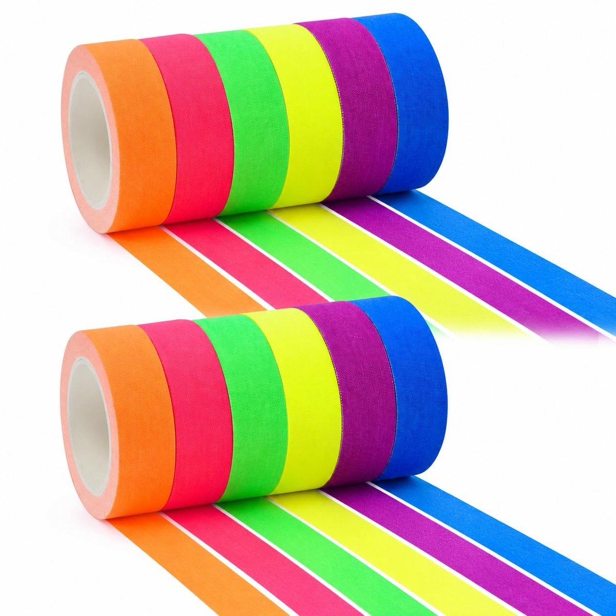 Set van 12 Fluorescerende Plakbanden, 5 m x 15 mm, UV Tape voor Feestdecoratie, Creatieve Knutselprojecten en Zichtbare Markeringen
