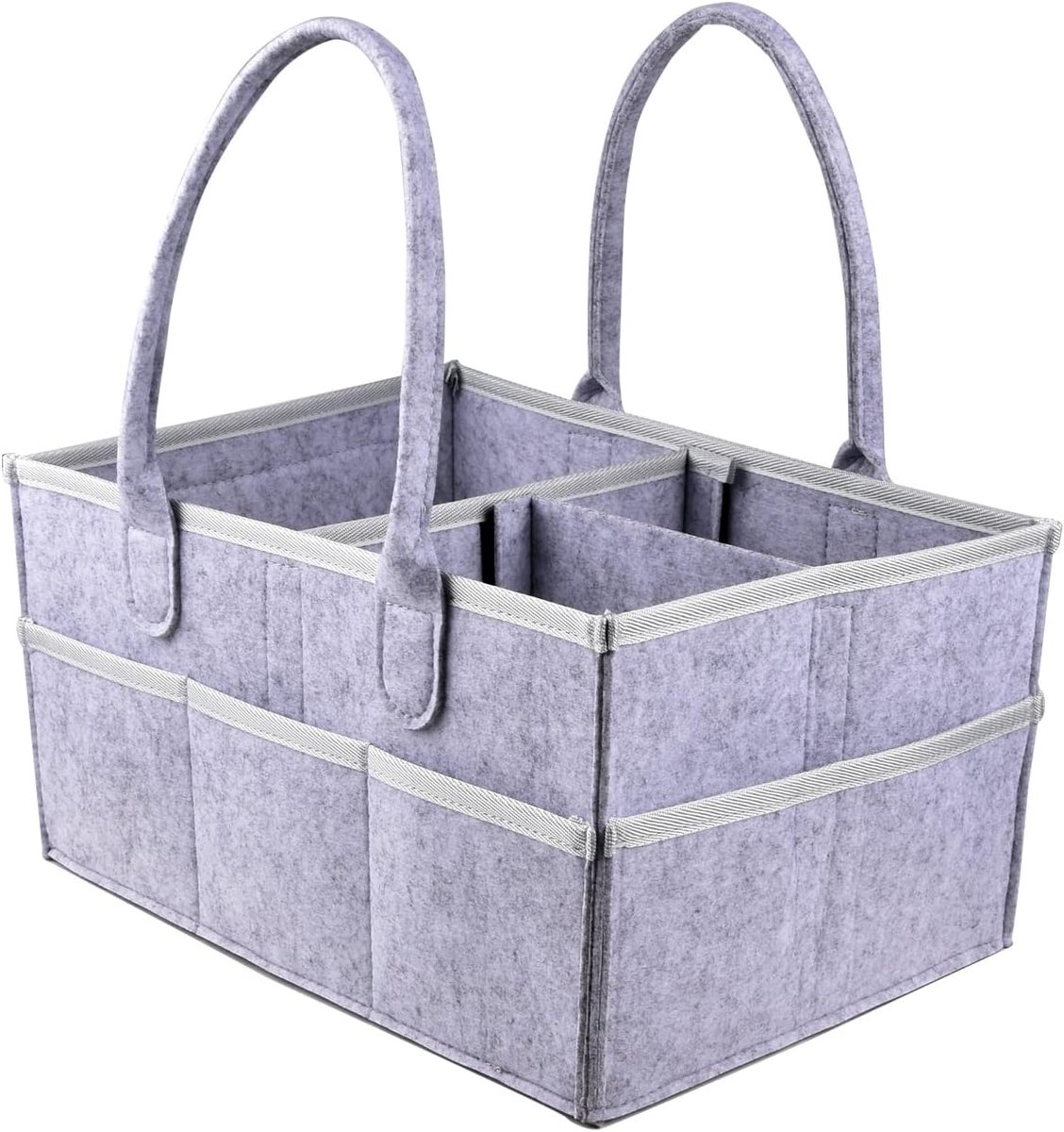 SnelShoppen - Baby Luier Caddy Organizer Grijs Vilt - Opbergbak voor Baby Wipes en Luiers - Met Afneembare Compartimenten & Zijvakken met Rits - Voor
