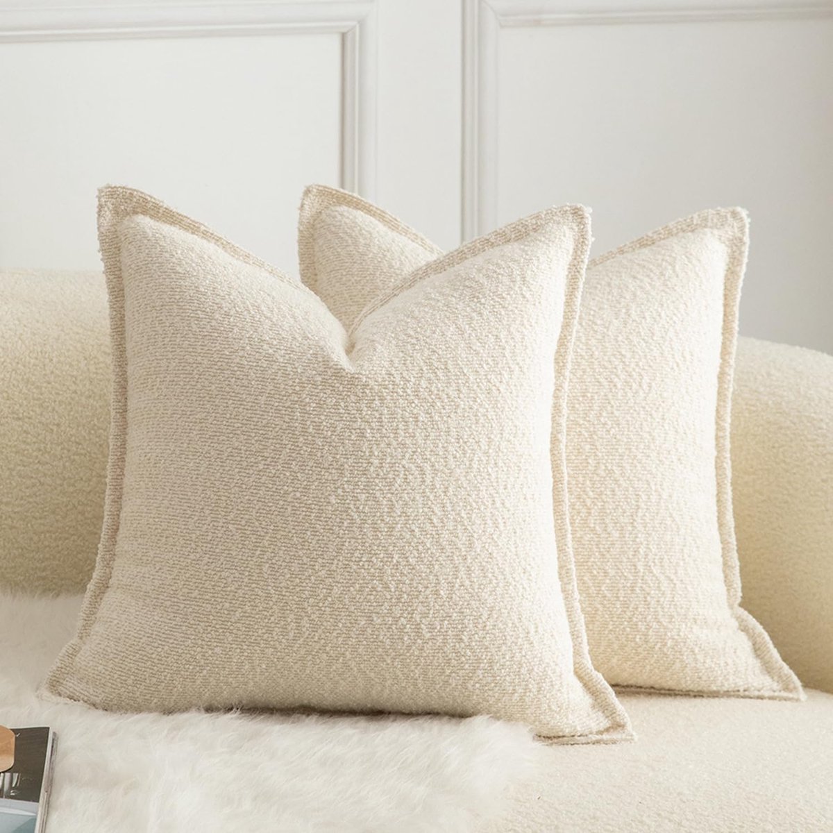 Thijox - Set van 2 Decoratieve Kussenhoezen 50x50 cm Beige - Vast Geweven Textured Sierkussens voor Woonkamer, Slaapkamer, Bank en Sofa - Onderhoudsvr