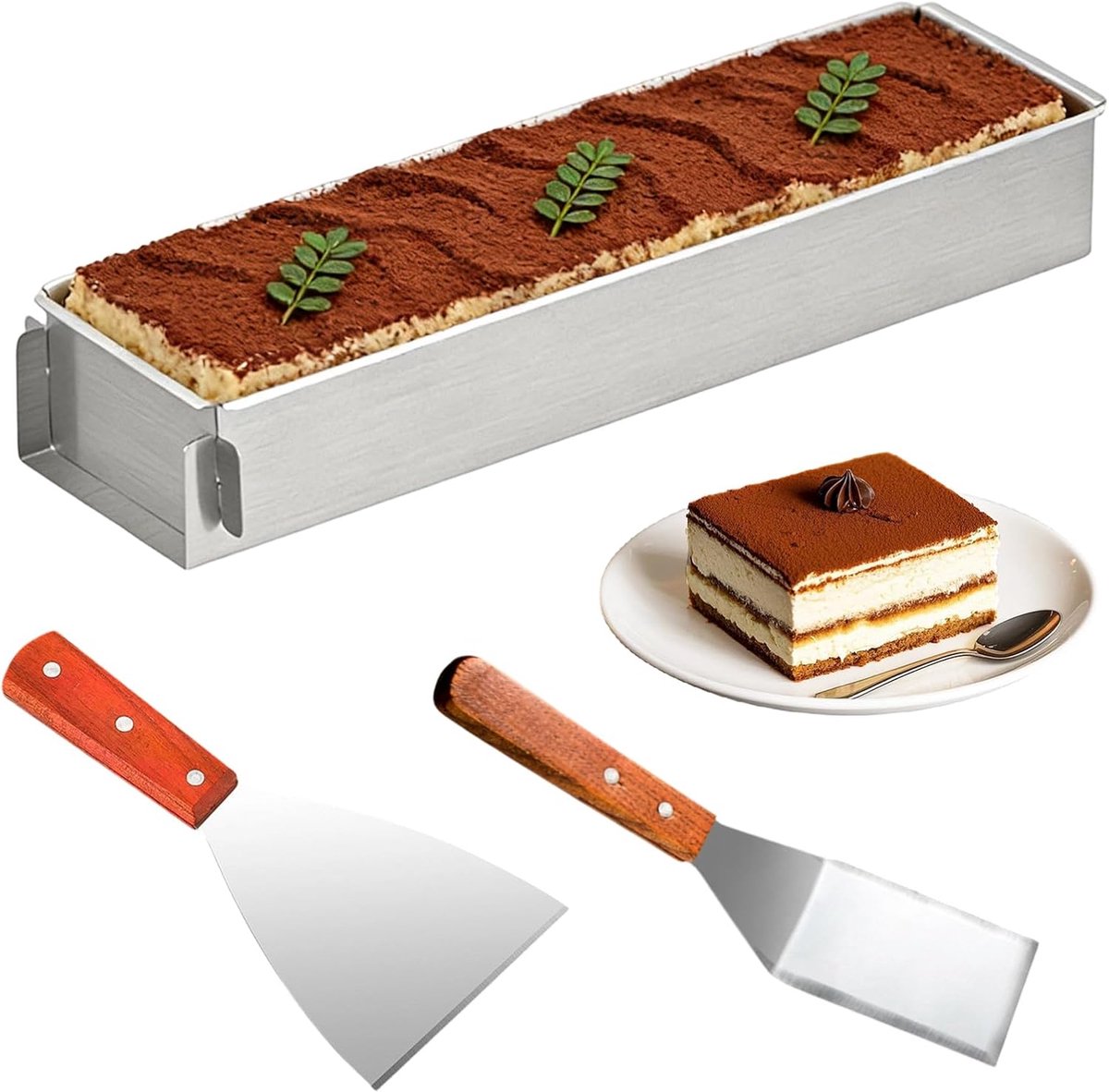 SnelShoppen - Ronde RVS Bakvorm Tiramisu, Verstelbare Aluminium Mousse Cake Vorm met Spatel en Afneembare Zijkanten voor Taartbereiding, Ideaal voor F