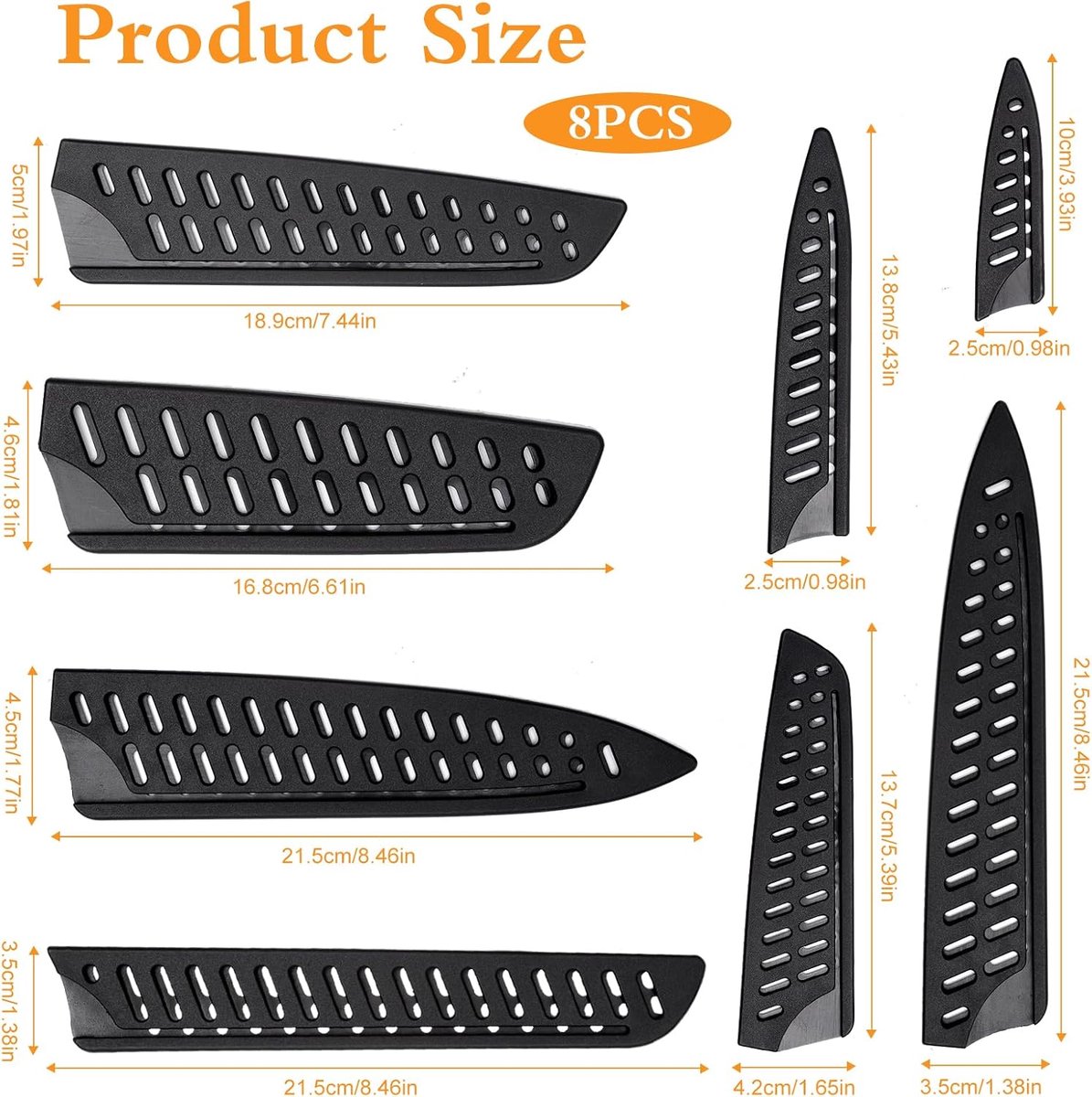 SnelShoppen - Knife Protection Set van 8 Universele Mesbeschermers - PP Mesbeschermhoes voor Keuken- en Broodmessen, Koksmes, Fruitmes - Veilige Mesbe