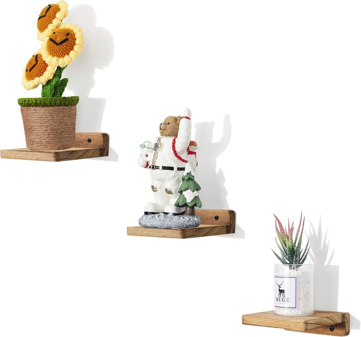 Zwevende Planken - Wandplanken Mini - Kleine Voorwerpen Presenteren - Onzichtbaar Bevestigingssysteem - Set van 3 - Zwart Koolzuur