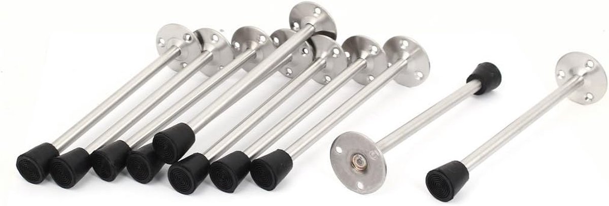 Deurstopper Houder - Deurvanger Muur - Deuren Beschermen - Roestvrij Staal - 200 mm - Zilver Zwart