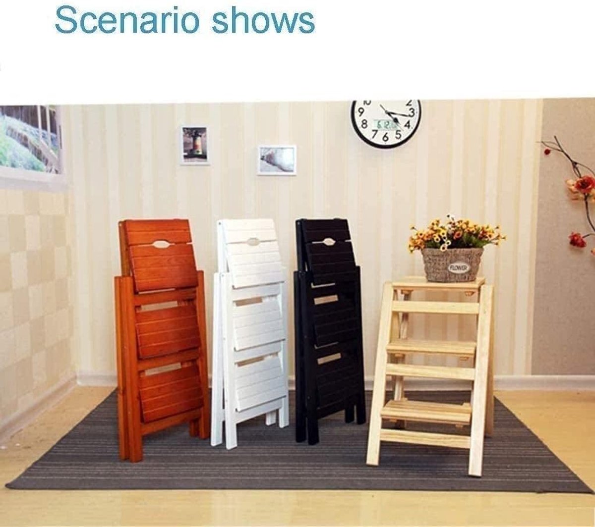 Houten Opstapstoel - Keukenladder Kruk - Hoge Planken Bereiken - Opvouwbaar met Handvat - 66 cm Hoog - Groen