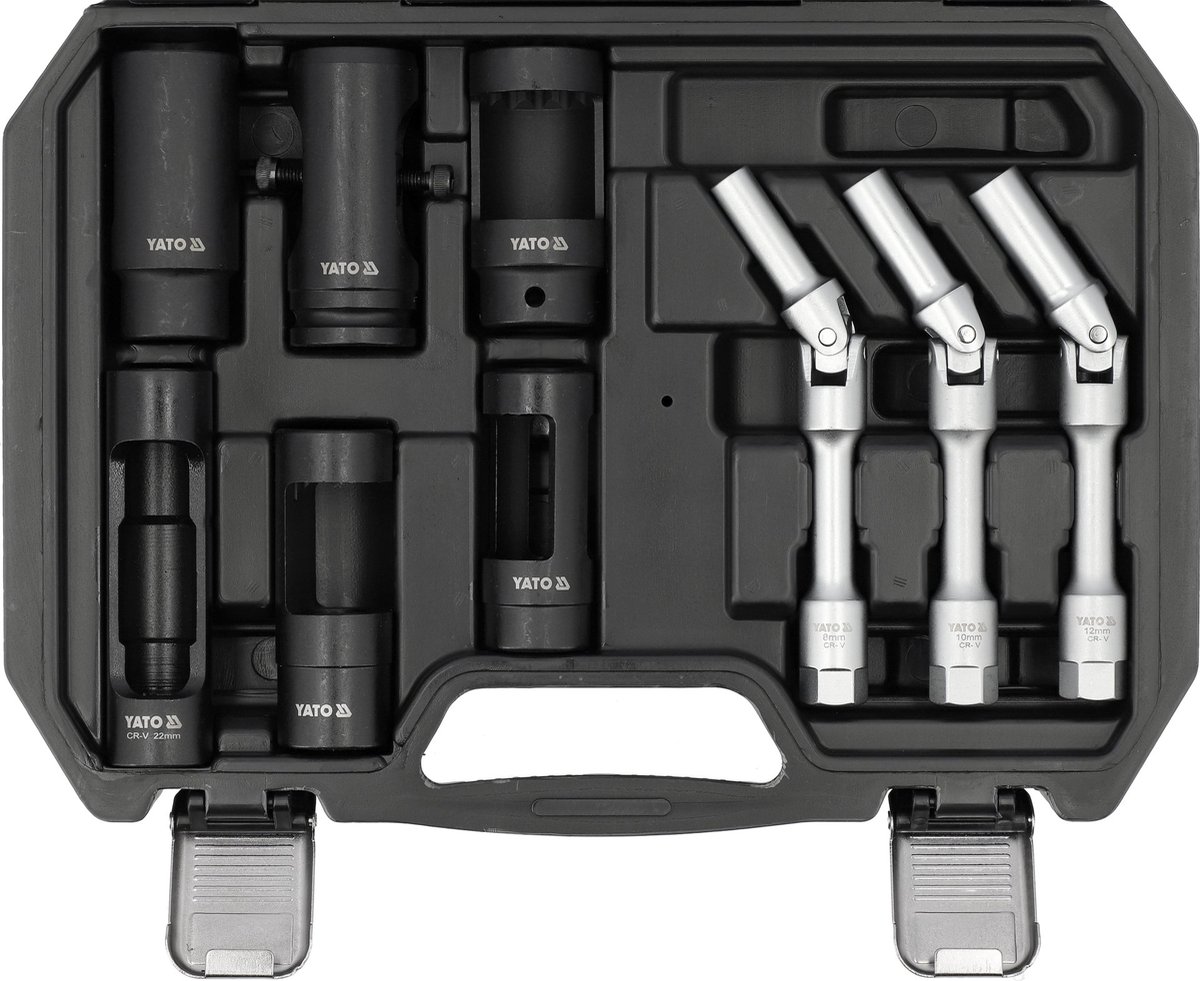 Professionele Gloeibougie & Verstuiver Doppenset - 9-delig - 3/8" & 1/2" - Met Flexibele Gewrichtdoppen - CrMo & CrV Staal - Universeel voor Dieselmotoren