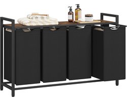 Conway Living® Wassorteerder - 4 vakken - 160L - Metaal - vintage Bruin en Zwart -Wasmanden - Wassorteerder 4 vaken - 116 x 33 x 72 cm