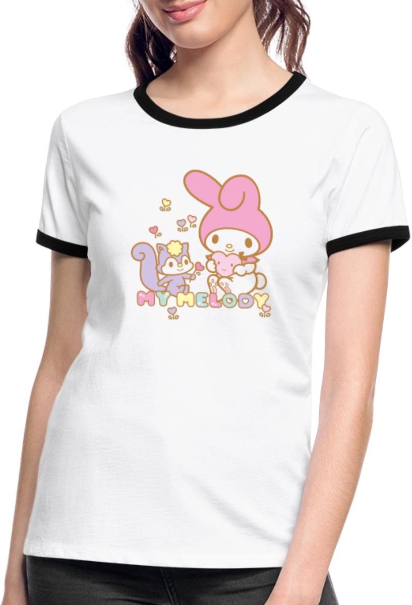 My Melody Plukt Hartbloemen Met Risu Vrouwen Contrast Shirt